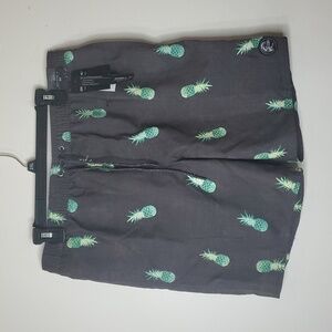 NWT Mens O'neill Pinnapple Swim Trunks Size Medium Unlined Grey Novelty Print